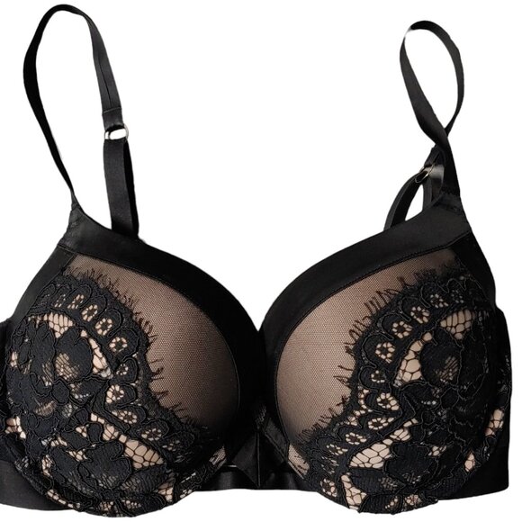 Victoria’s Secret Very Sexy Push Up Bra 32DD Black Lace Satin Limited Edition - Picture 3 of 16